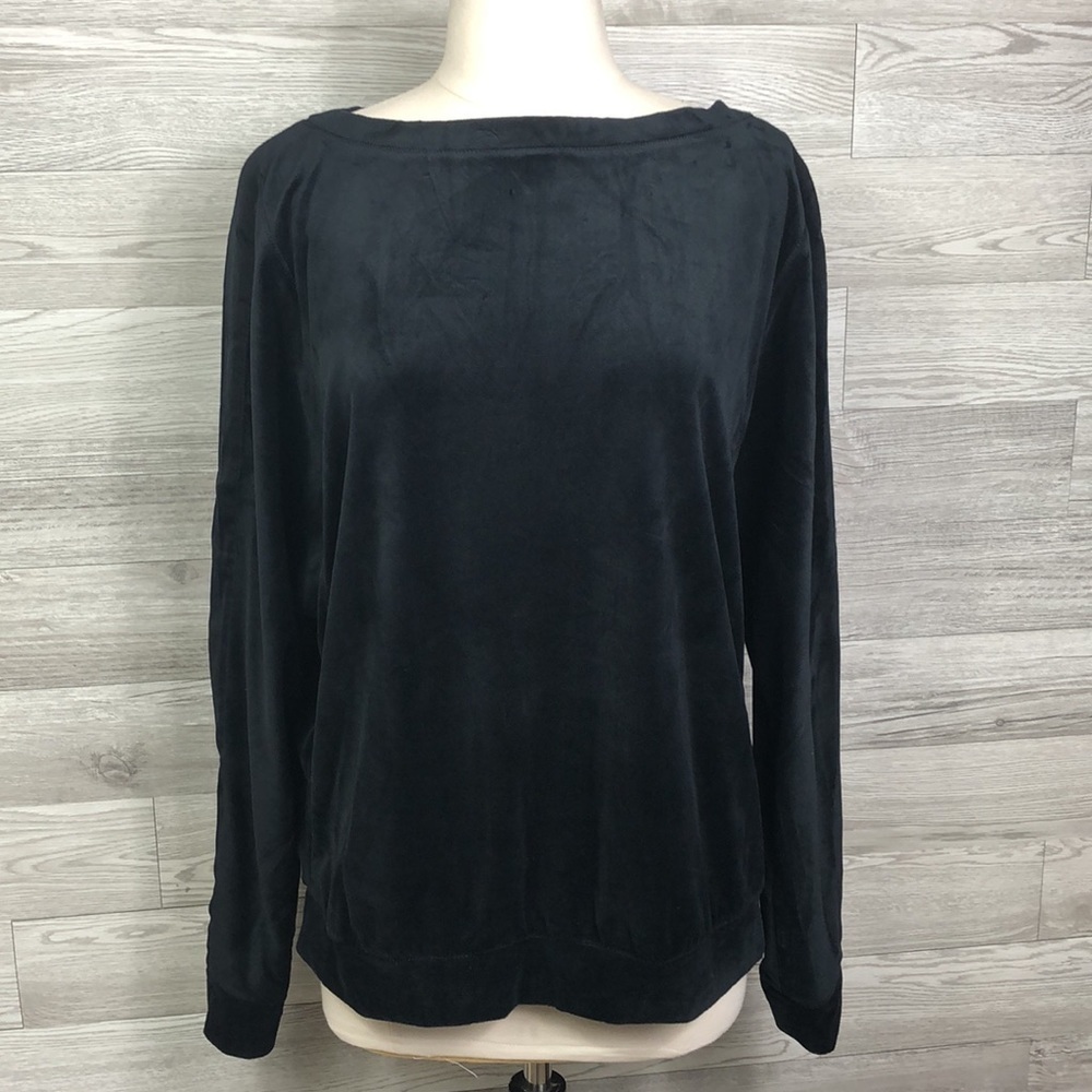 New Max Studio Velour Black Cozy Soft Long Batwing Sleeve M Crew Neck